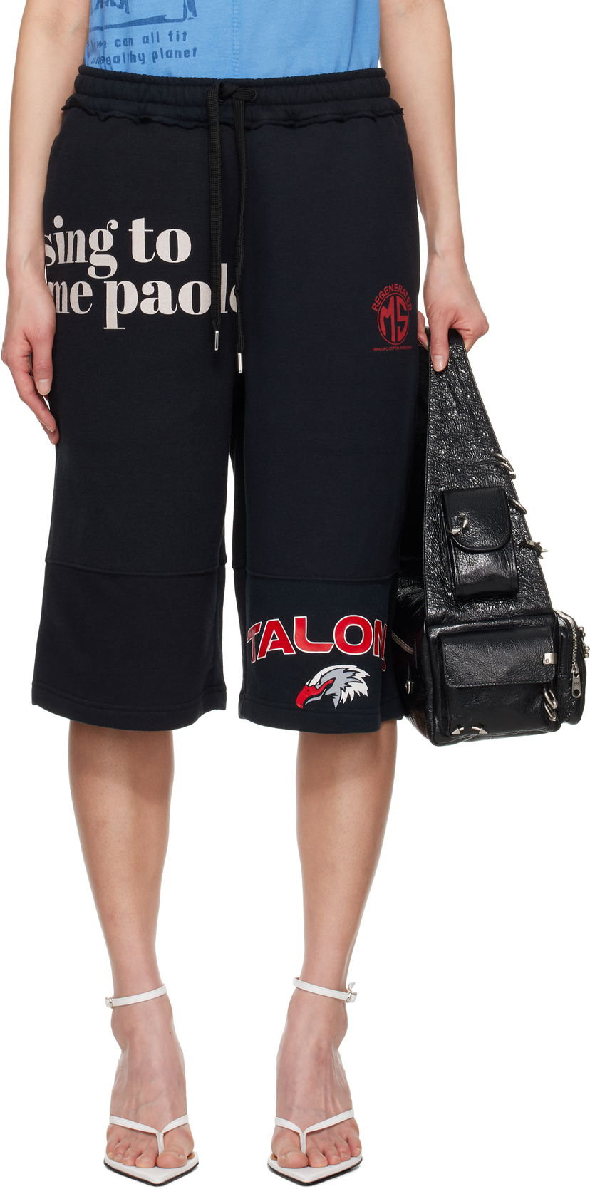 Kratke hlače Marine Serre Marine Serre Graphic Regenerated Drawstring Shorts Črna | USH003A UJER0007