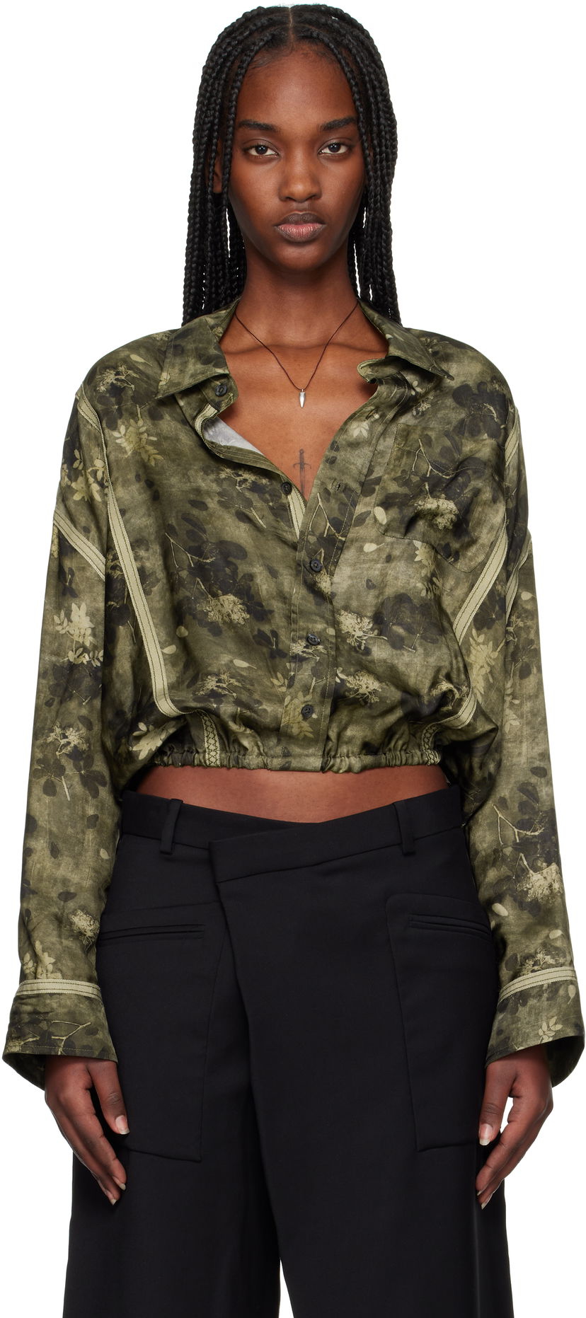 Srajce R13 R13 Taped Crossover Cropped Shirt Zelena | R13WR378-R463B