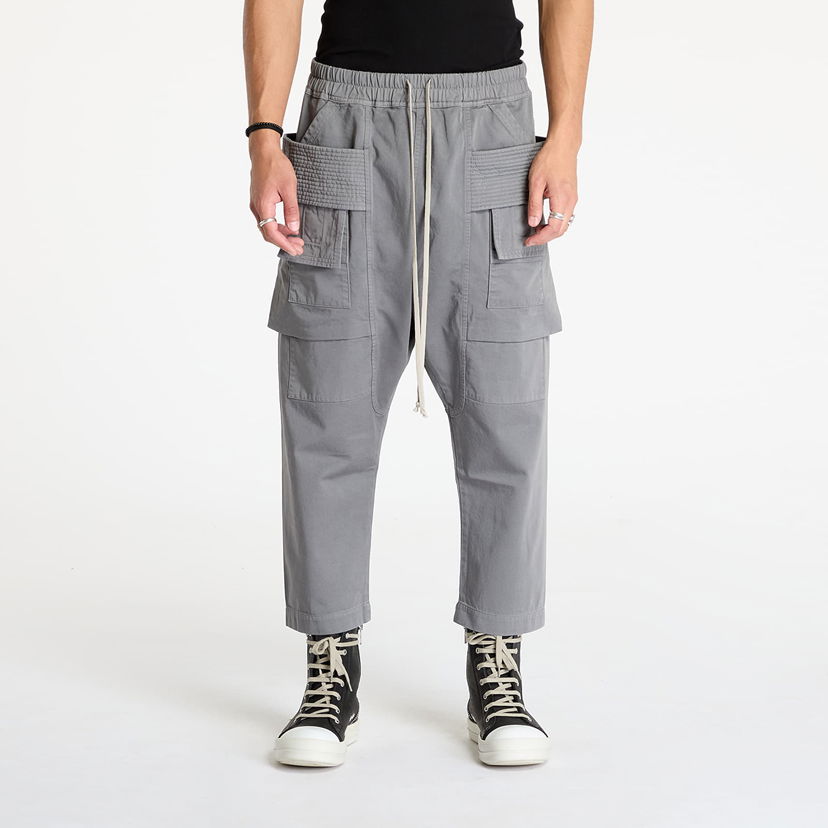 Hlače Rick Owens DRKSHDW Woven Creatch Cargo Cropped Drawstring Pants Stone Siva | DU02D2371 TW 88