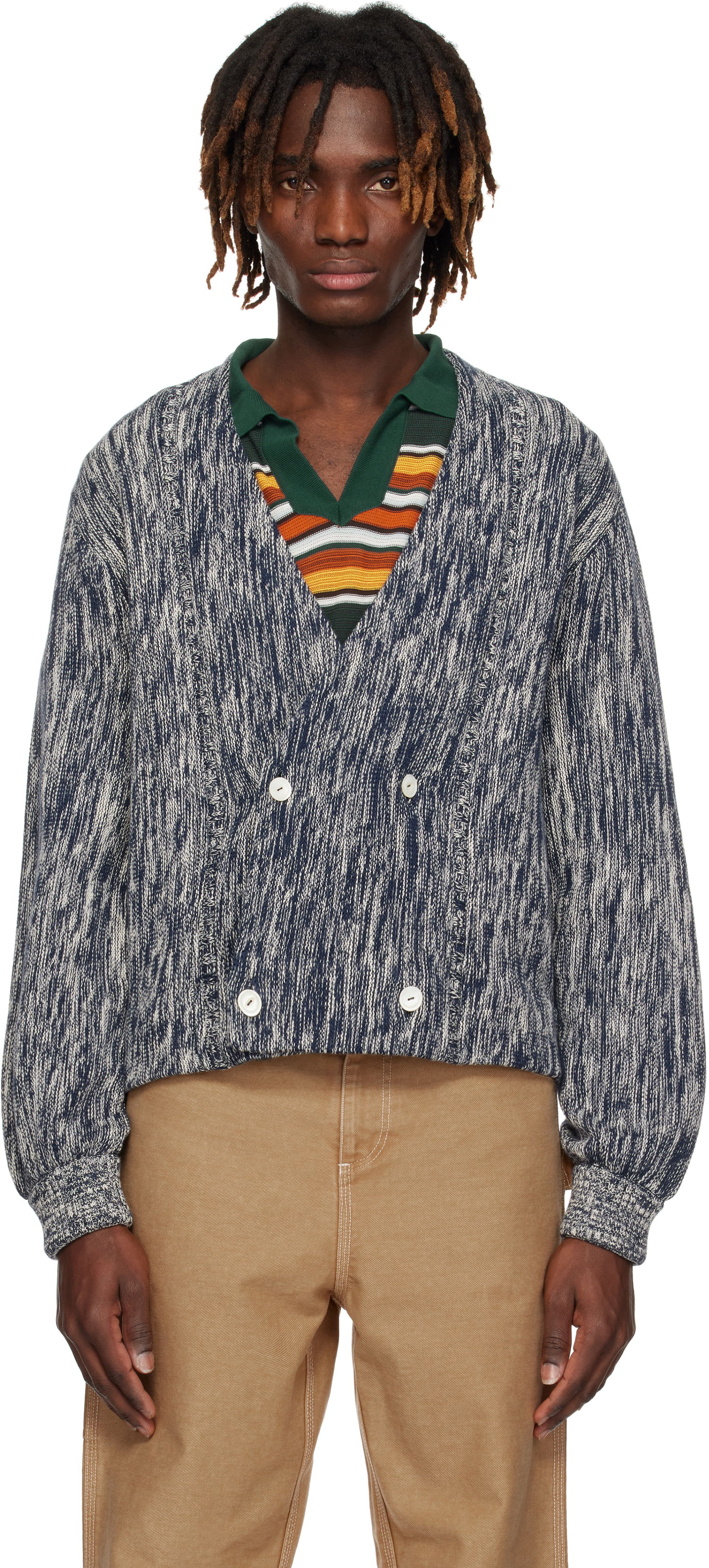 Pleteni pulover Bode Bode Double-Breasted Knit Cardigan Modra | MRS25KT027, 0