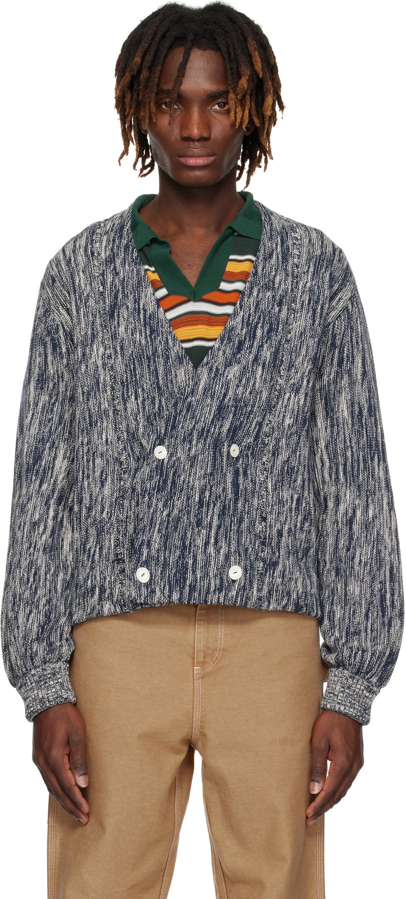 Pleteni pulover Bode Bode Double-Breasted Knit Cardigan Modra | MRS25KT027