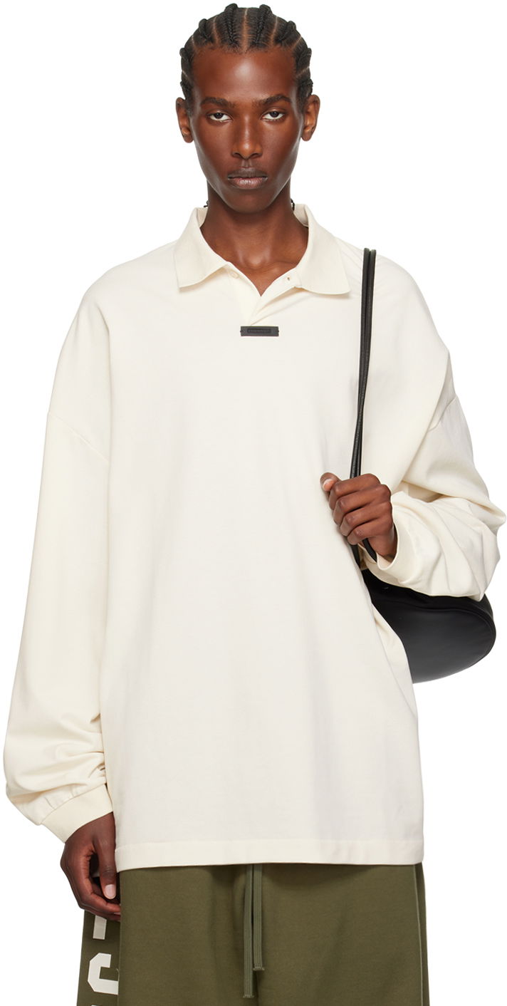 Polo majica Fear of God Fear of God ESSENTIALS Logo Patch Long Sleeve Polo Bela | 125BT244322F