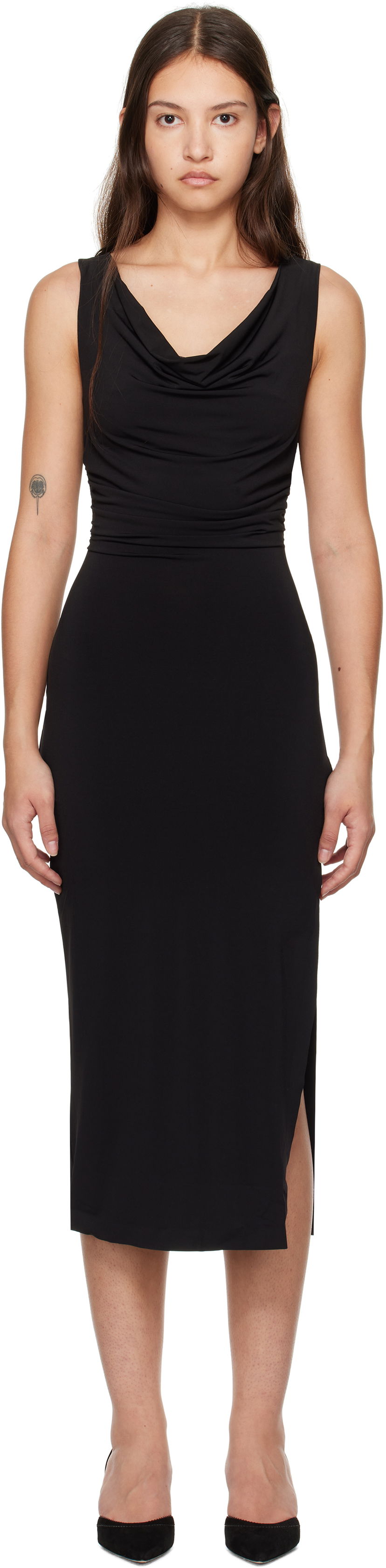 Obleke GUIZIO Guizio Cara Cowl Neck Midi Dress Črna | H24416K012