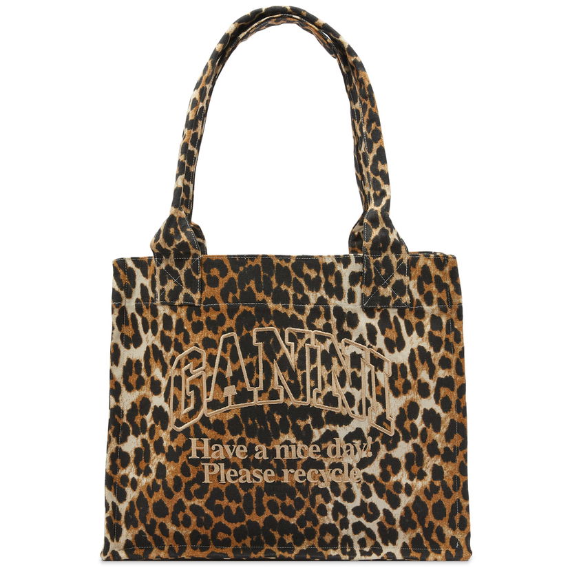 Tote bag GANNI Leopard Print Easy Shopper Tote Bag Rjava | A5807-943