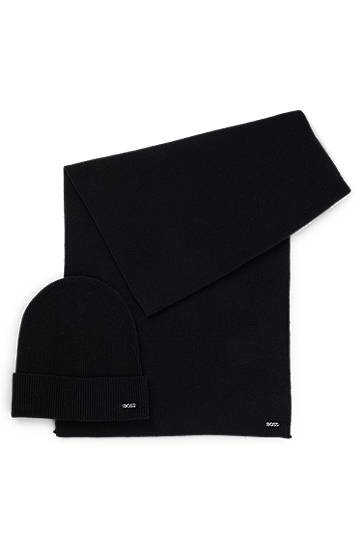 Šala BOSS Ribbed Scarf and Beanie Hat Set Črna | 50502539