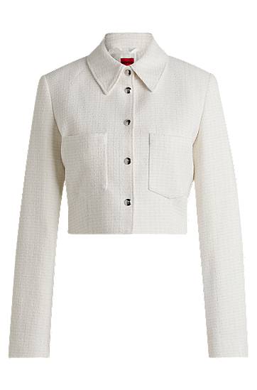 Jakna BOSS Cropped Bouclé Jacket Bela | 50538133