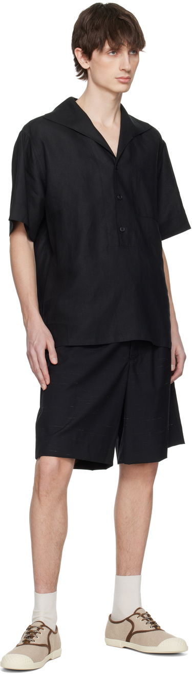 Srajce Dolce & Gabbana Dolce&Gabbana Three-Button Short-Sleeved Linen Shirt Črna | G5NE3TFU4JB, 3