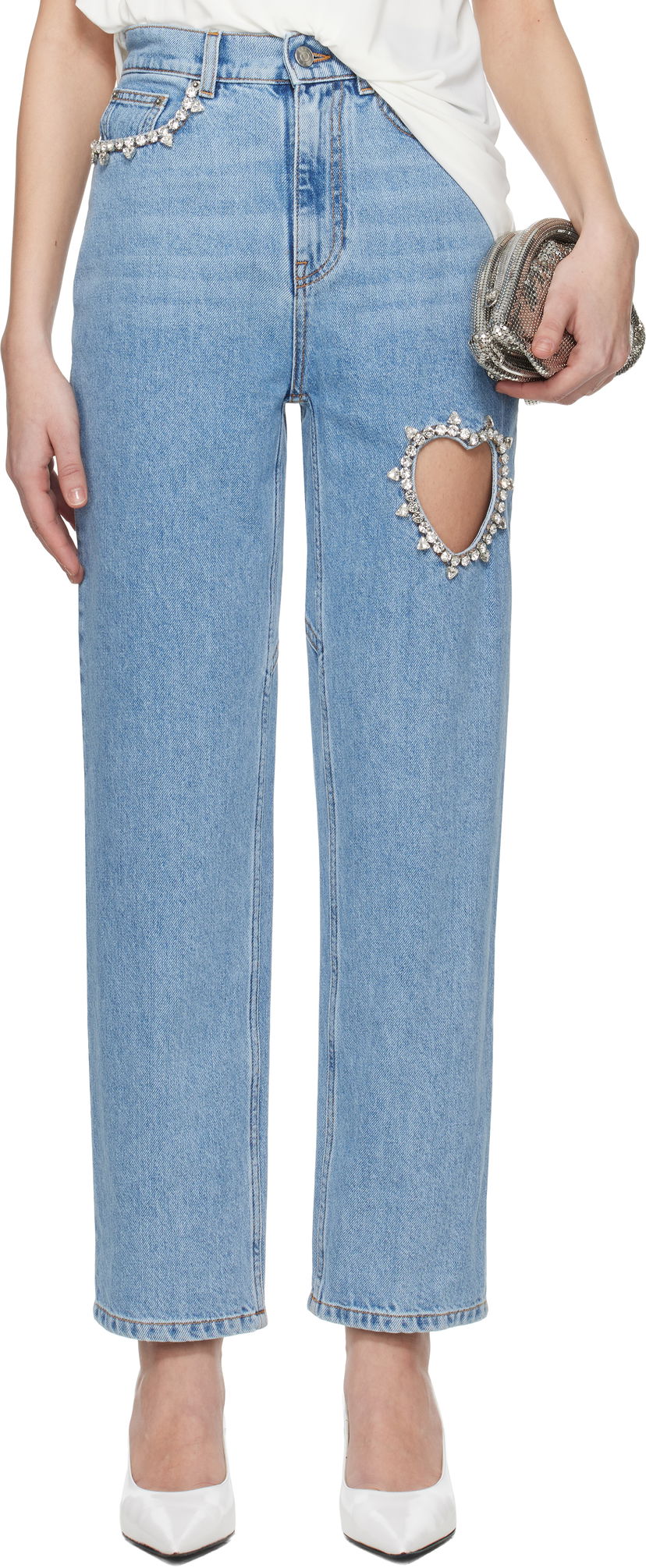 Kavbojke Area AREA Crystal Heart Cutout Jeans Modra | 0000PA0069DE01