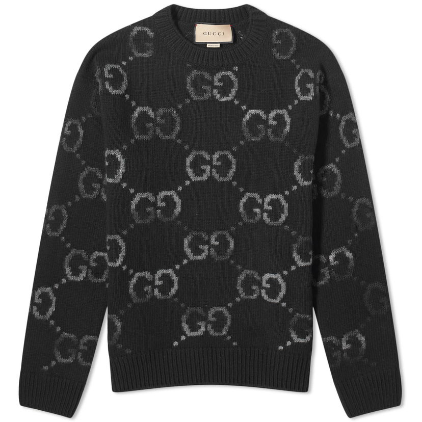 Pleteni pulover Gucci Jumbo GG Jacquard Crewneck Črna | 770509-XKDSJ-1152