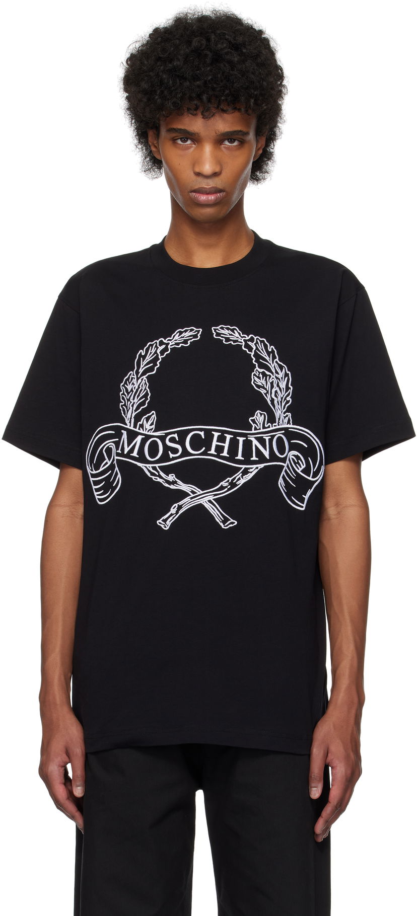 Majica Moschino Moschino Laurel Crown Embroidered T-Shirt Črna | 251ZZA072202411555