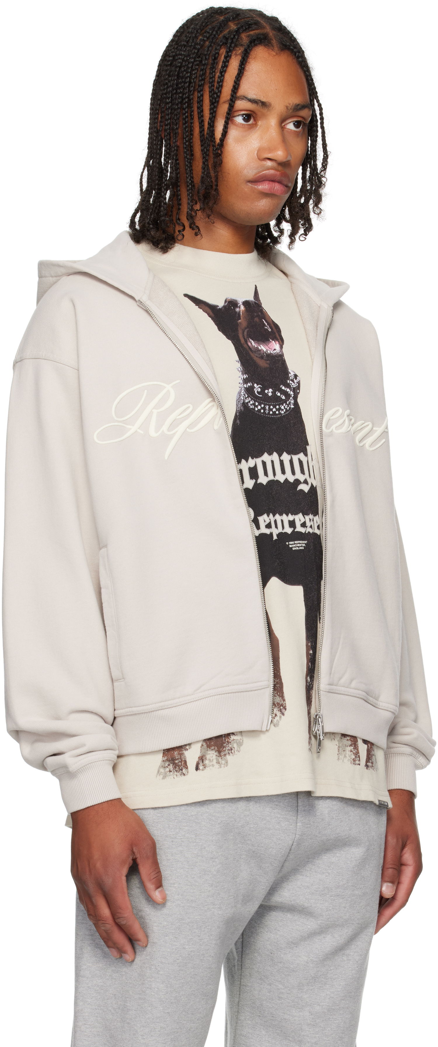 Pulover Represent Clo Represent Script Logo Zip Hoodie Bež | MLM100025, 1