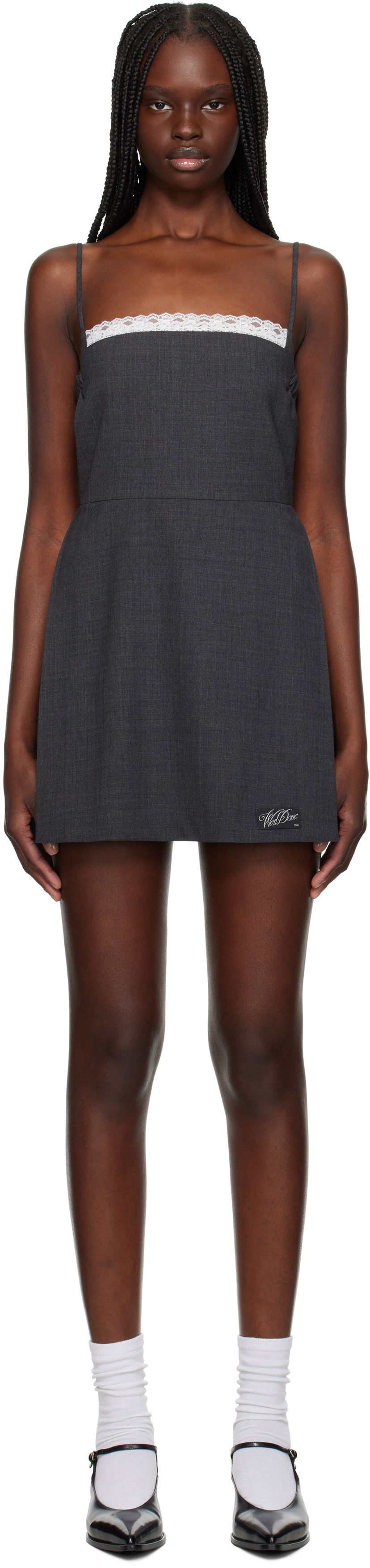 Obleke We11done We11done Lace-Detail Wool Mini Dress Siva | WD-OP1-25-102-W-GY