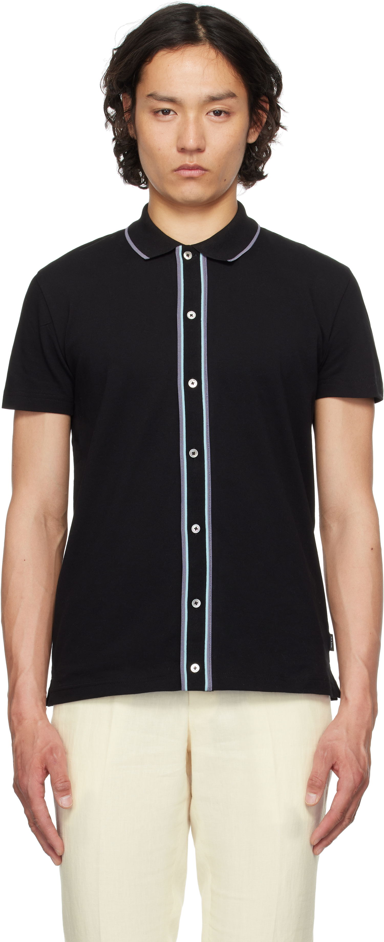 Polo majica Paul Smith PS Paul Smith Stretch-Cotton Button-Front Polo Črna | M2R-787Y-P21511-79, 0