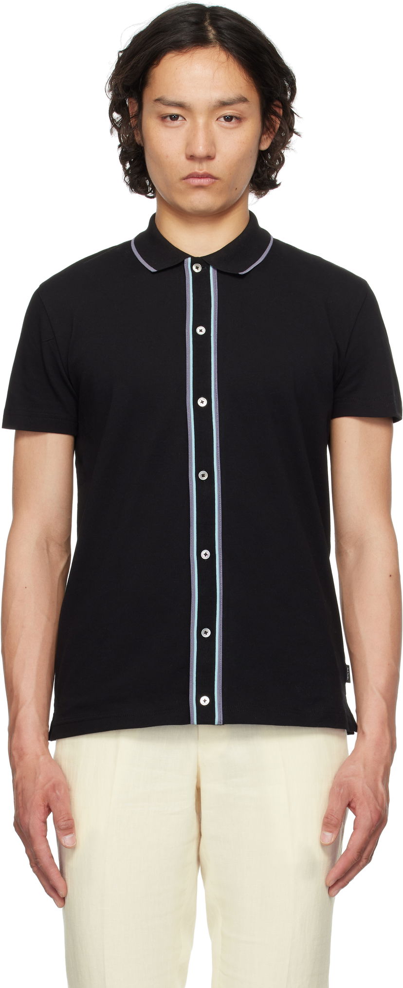 Polo majica Paul Smith PS Paul Smith Stretch-Cotton Button-Front Polo Črna | M2R-787Y-P21511-79