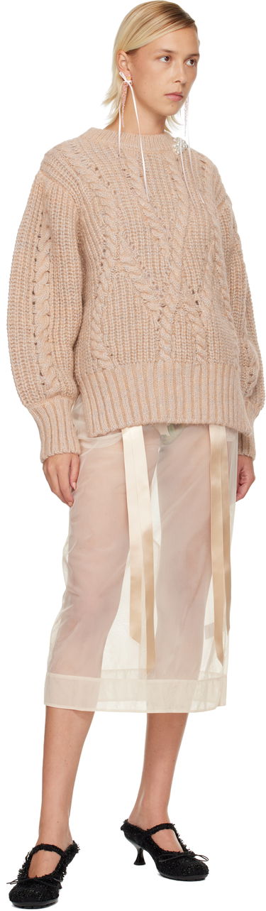 Pleteni pulover Simone Rocha Simone Rocha Embellished Puff Sleeve Chunky Knit Sweater Bež | MZMK4B 0665, 3