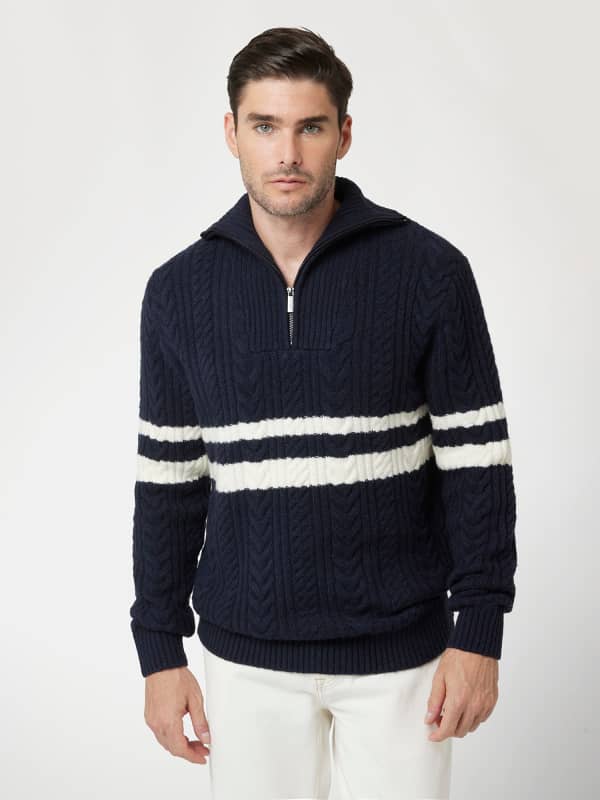 Pleteni pulover GUESS Wool Blend Zip Sweater Mornarica | M4BR12Z3HA2
