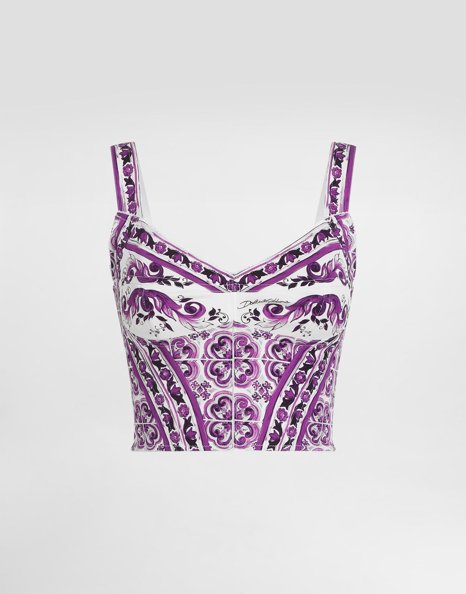 Majica brez rokavov Dolce & Gabbana Dolce & Gabbana Majolica-Print Charmeuse Bustier Top Lila | F7AZ2THPAB8IP3TN, 0