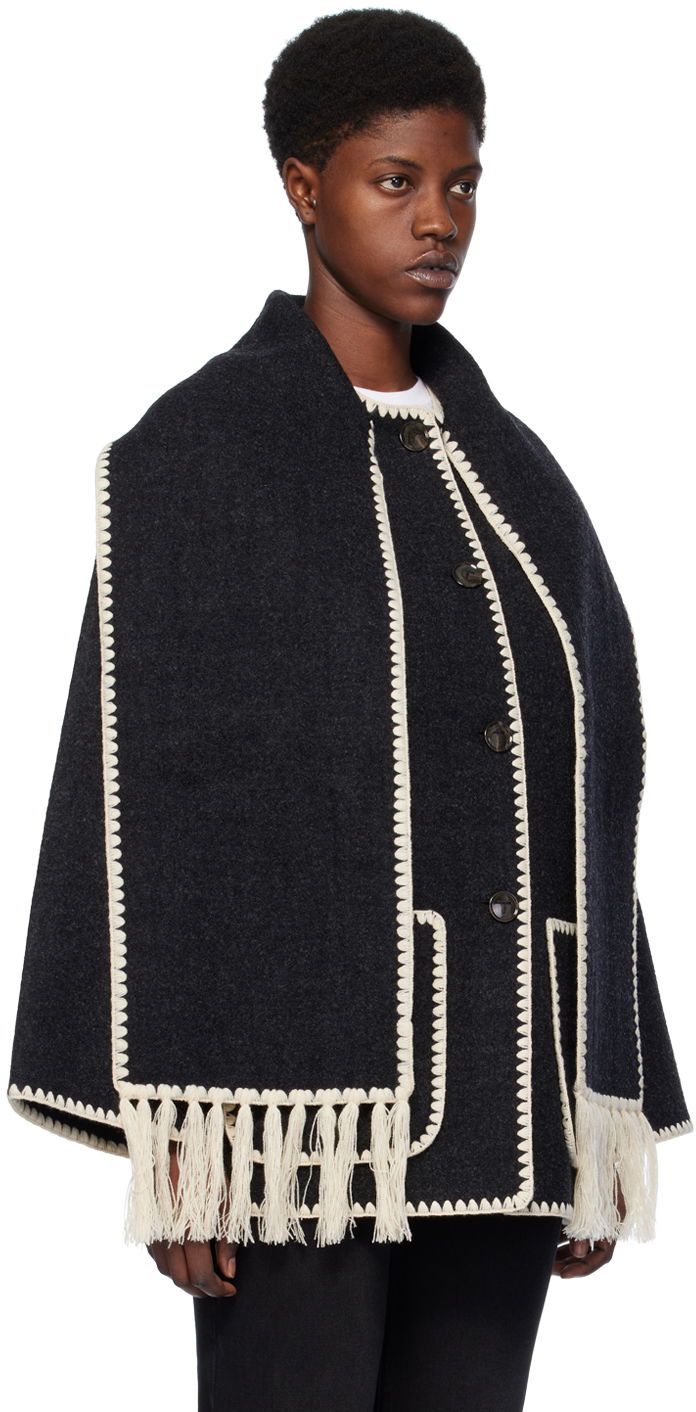 Šala TOTEME Embroidered Wool-Blend Cape Črna | 221-117-709, 1