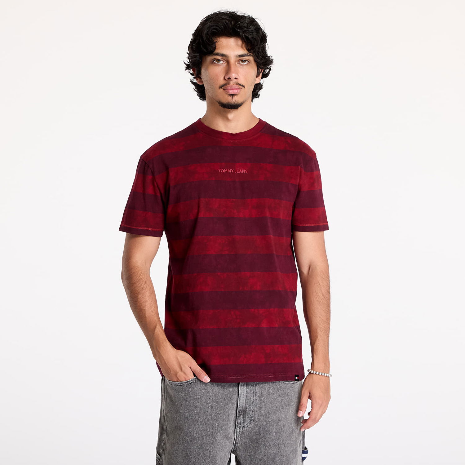 Majica Tommy Hilfiger Regular Classic Overdyed Tee Deep Rouge/ Heritage Pink Stripe Rdeča | DM0DM19732 VLP, 0