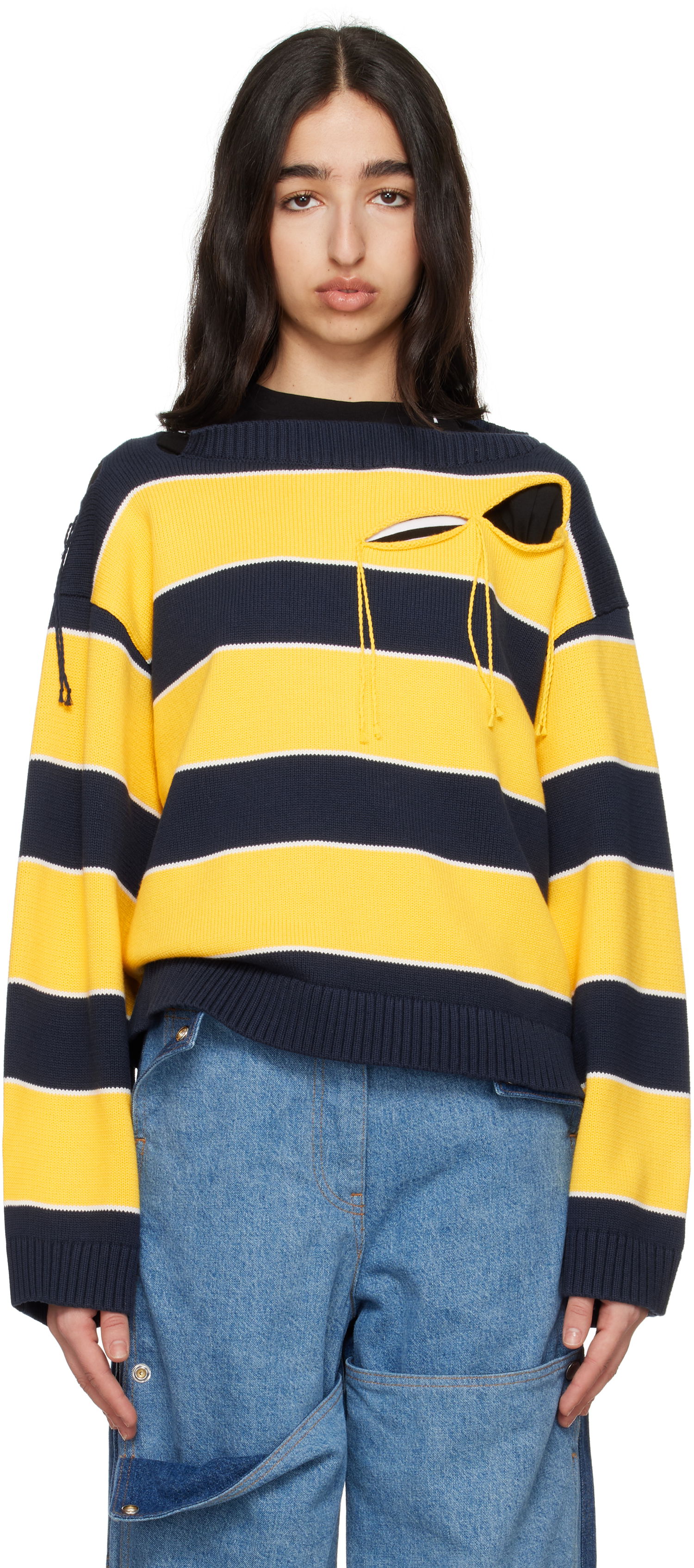 Pleteni pulover Charles Jeffrey Loverboy Charles Jeffrey LOVERBOY Slash Stripe Knit Sweater Mornarica | 54091302, 0