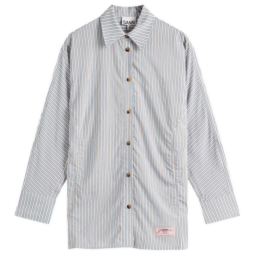 Srajce GANNI Yarn Dyed Stripe Shirt Modra | W0312-326