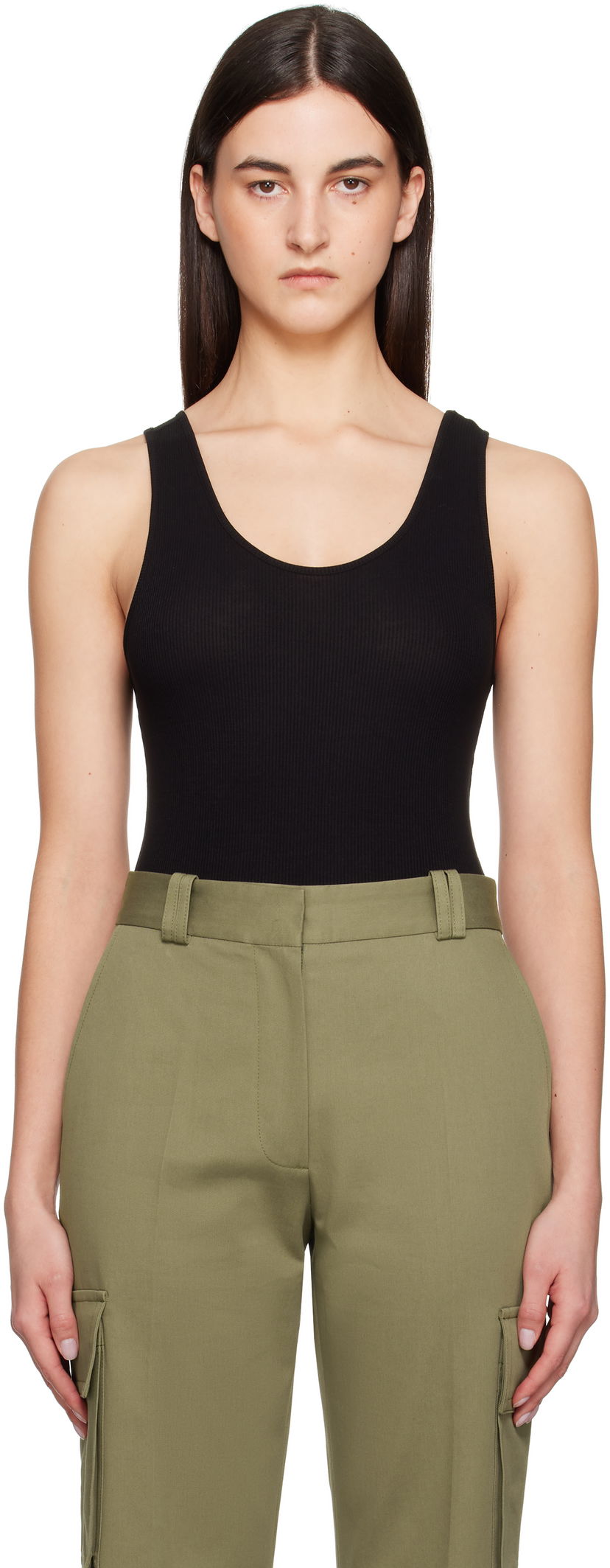 Majica brez rokavov Anine Bing ANINE BING Ginny Ribbed Tank Bodysuit Črna | A-08-10672-BLK26