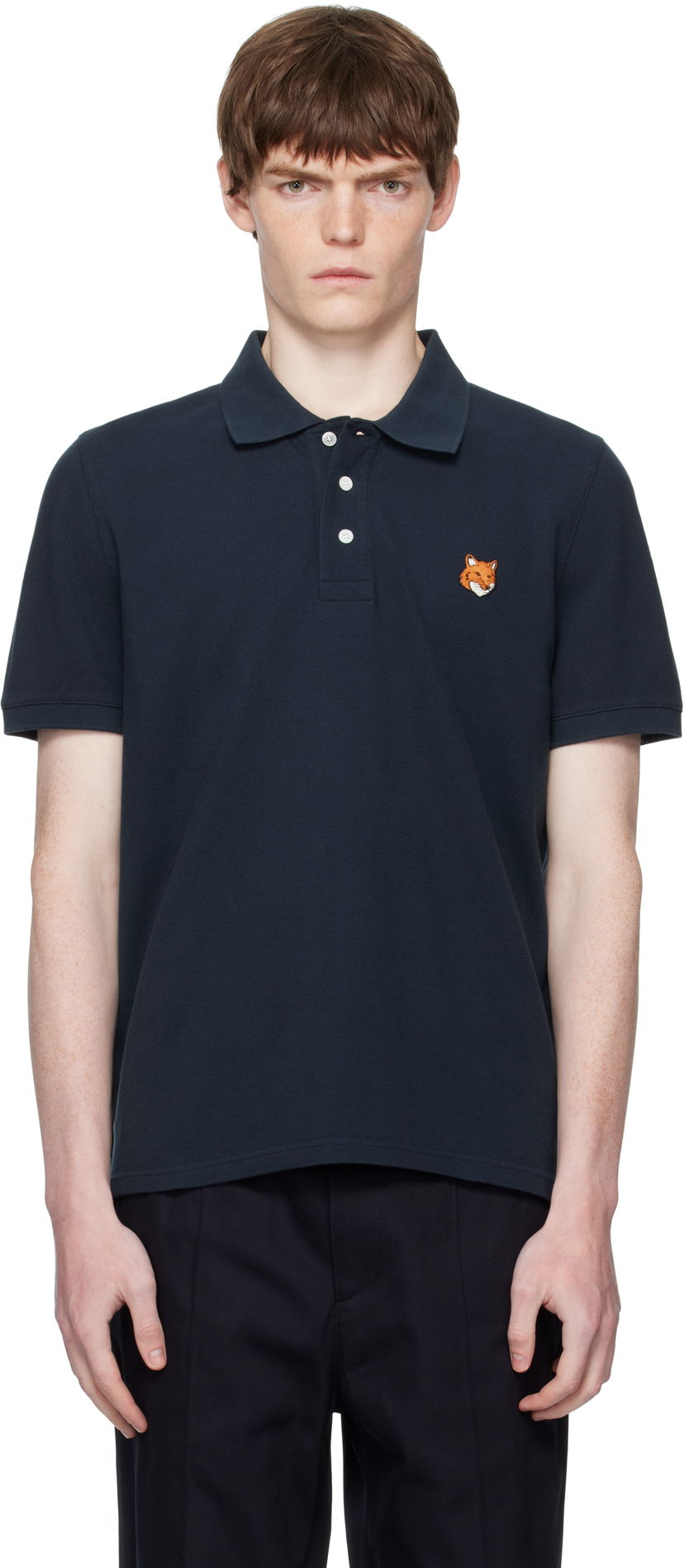 Polo majica MAISON KITSUNÉ Maison Kitsuné Fox Head Patch Regular Fit Polo Mornarica | PM00209KP0002
