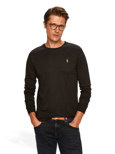Majica Polo by Ralph Lauren Long Sleeve Cotton Custom Tee Črna | 710760121001