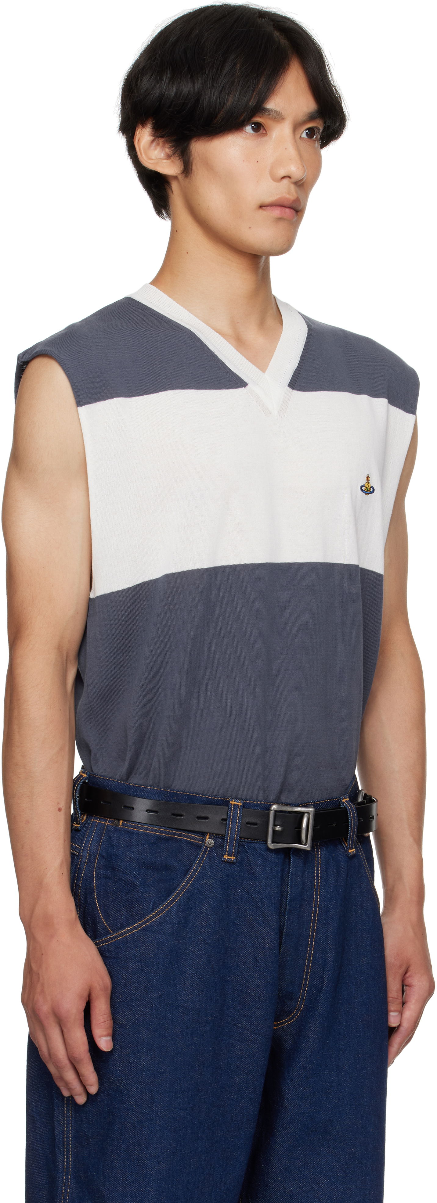 Pleteni pulover Vivienne Westwood Vivienne Westwood Ollie Striped Sweater Vest Siva | 2701002J-Y003F-, 1