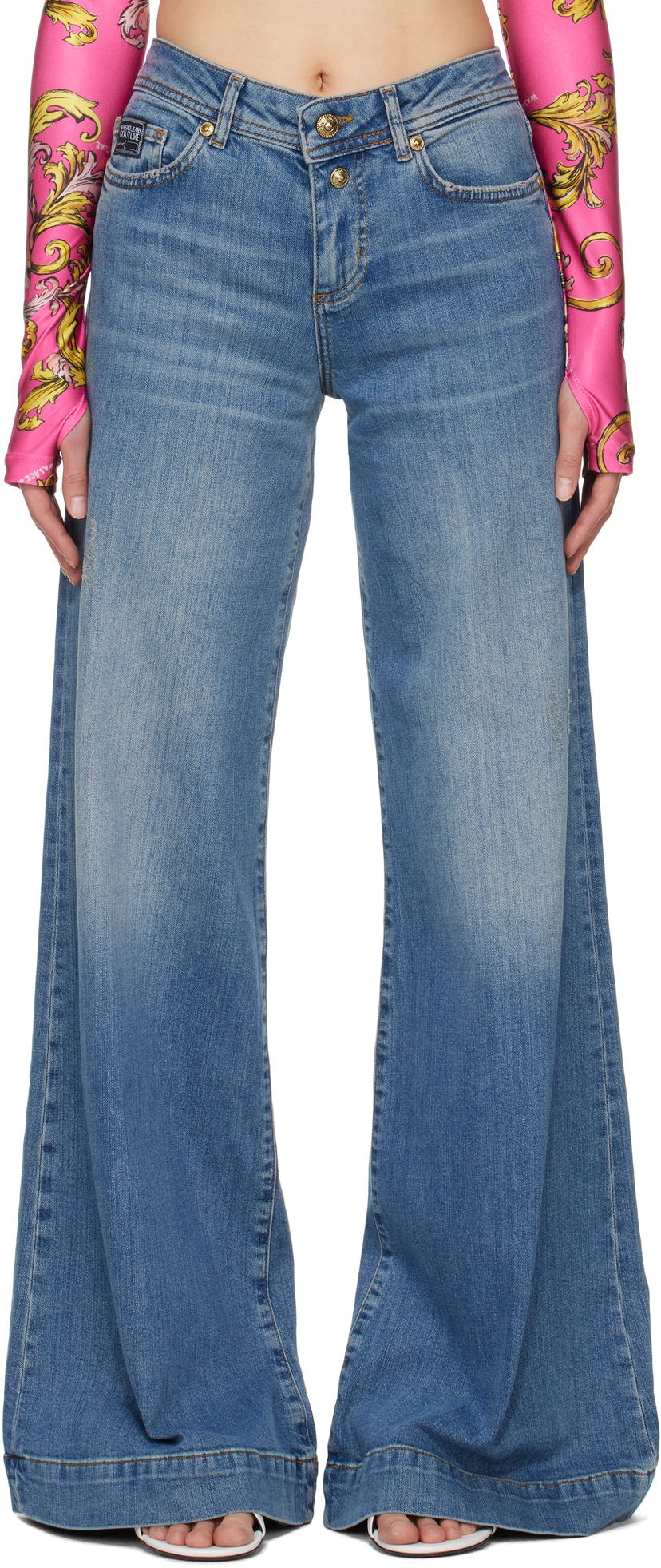 Kavbojke Versace Versace Jeans Couture Flared Jeans Modra | E78HAB561_ECDWA8
