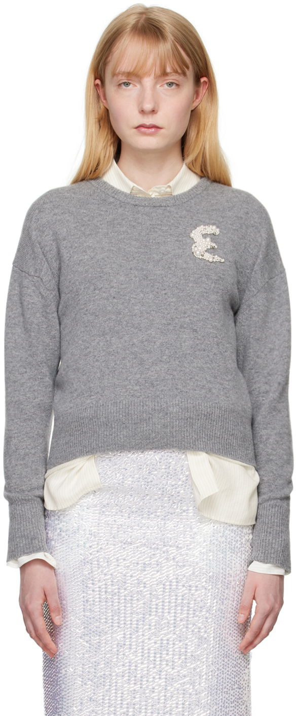 Pleteni pulover Erdem Erdem Embellished Crewneck Sweater Siva | PS24_R1KT8_GEKW