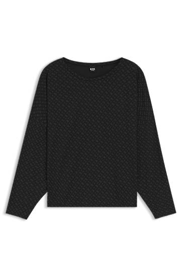 Pižame BOSS Monogram-print pyjama top with batwing sleeves Črna | 50550693