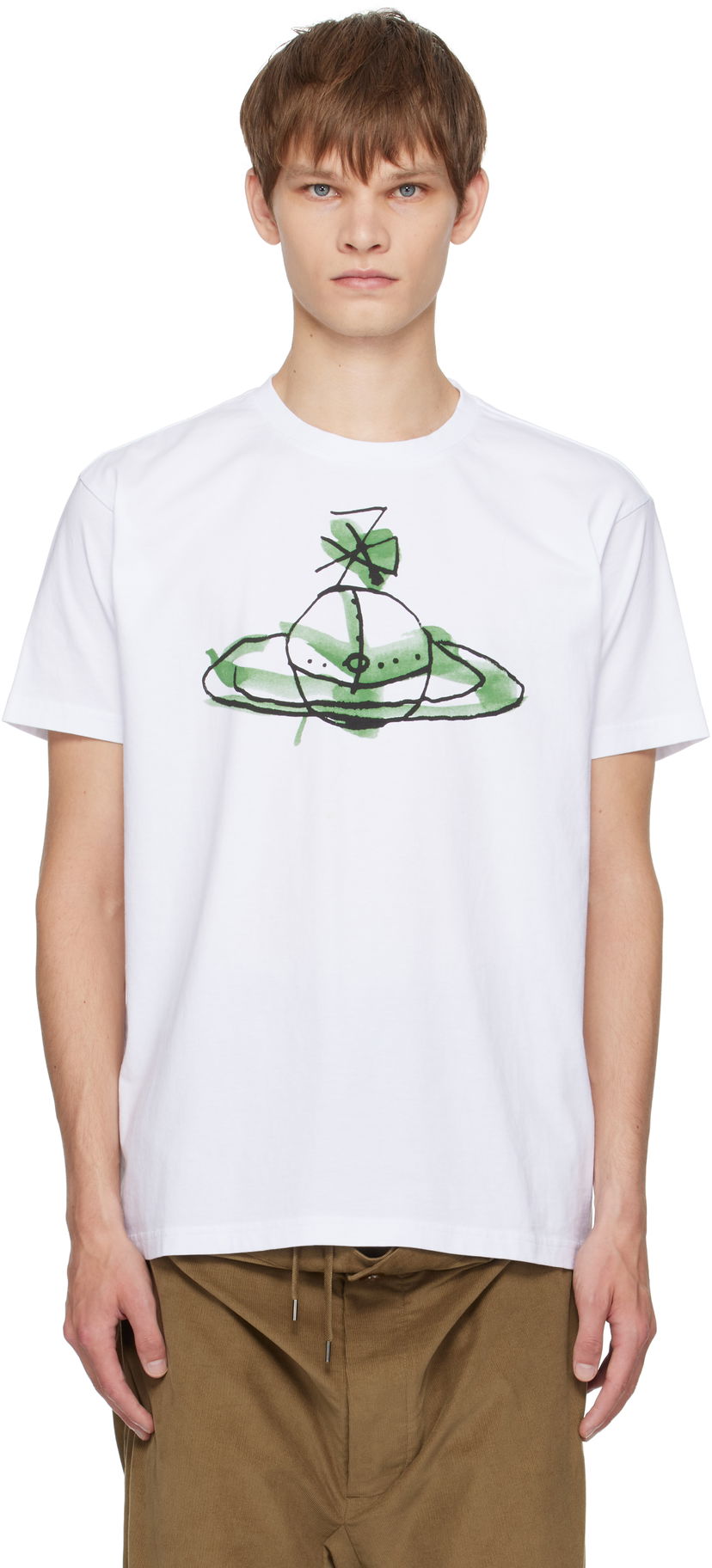 Majica Vivienne Westwood Vivienne Westwood Classic T-Shirt with Green Orb Print Bela | 3G01003W-J001M-