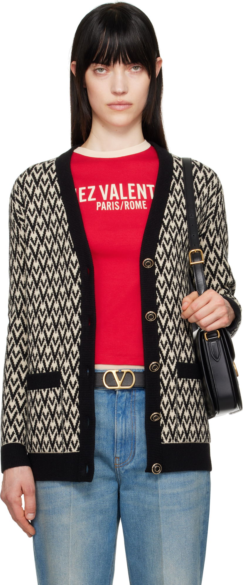 Pleteni pulover Valentino Valentino 'Toute La V' Chevron Knit Cardigan Bež | 6B3KA09A929