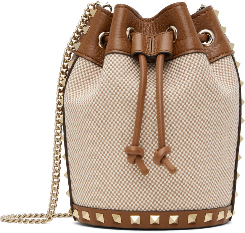 Torbica Valentino Valentino Garavani Mini Drawstring Rockstud Bag Rjava | 6W2P0AI4QCE
