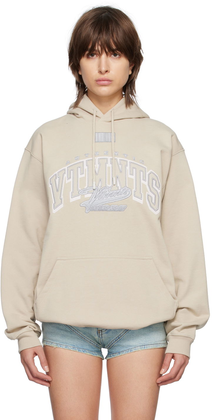 Pulover VETEMENTS College Print Hoodie Bež | VL16HD380G