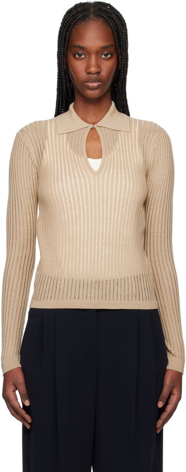 Pleteni pulover Max Mara Max Mara Ribbed Keyhole Polo Top Bež | 2516361021600, 0