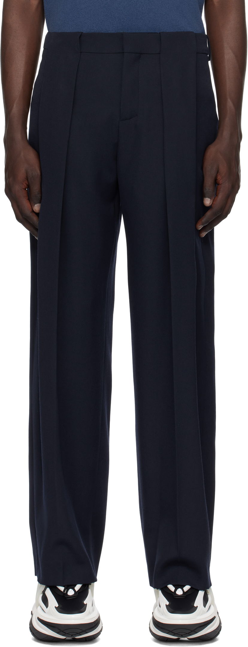 Hlače Balmain Balmain Pleated Trousers Mornarica | EH1PQ305WC09