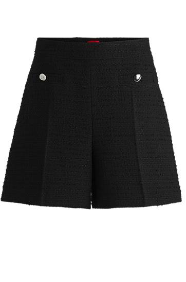 Krila BOSS Bouclé Shorts with Buttons Črna | 50537635, 0