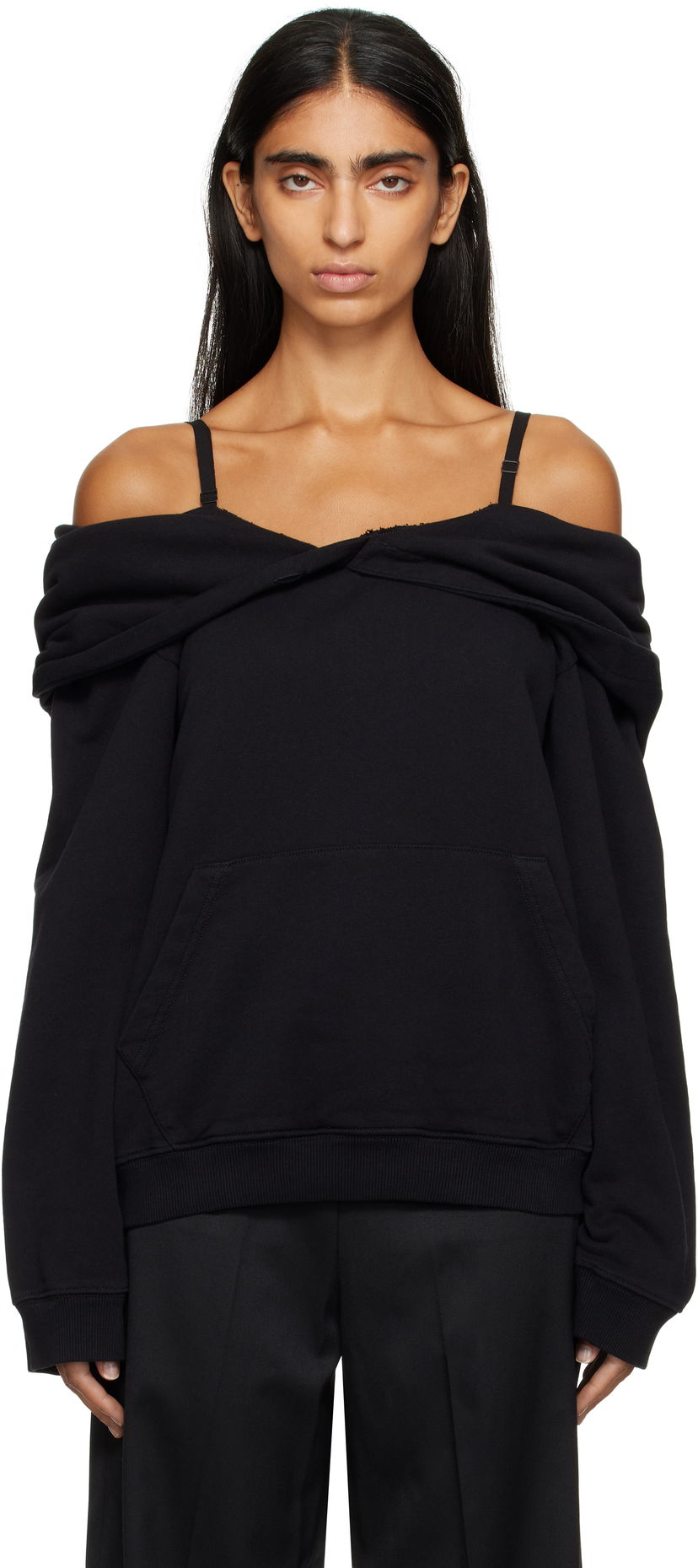 Pulover Maison Margiela MM6 Maison Margiela Off-The-Shoulder Hoodie Črna | S52GU0244 M25014