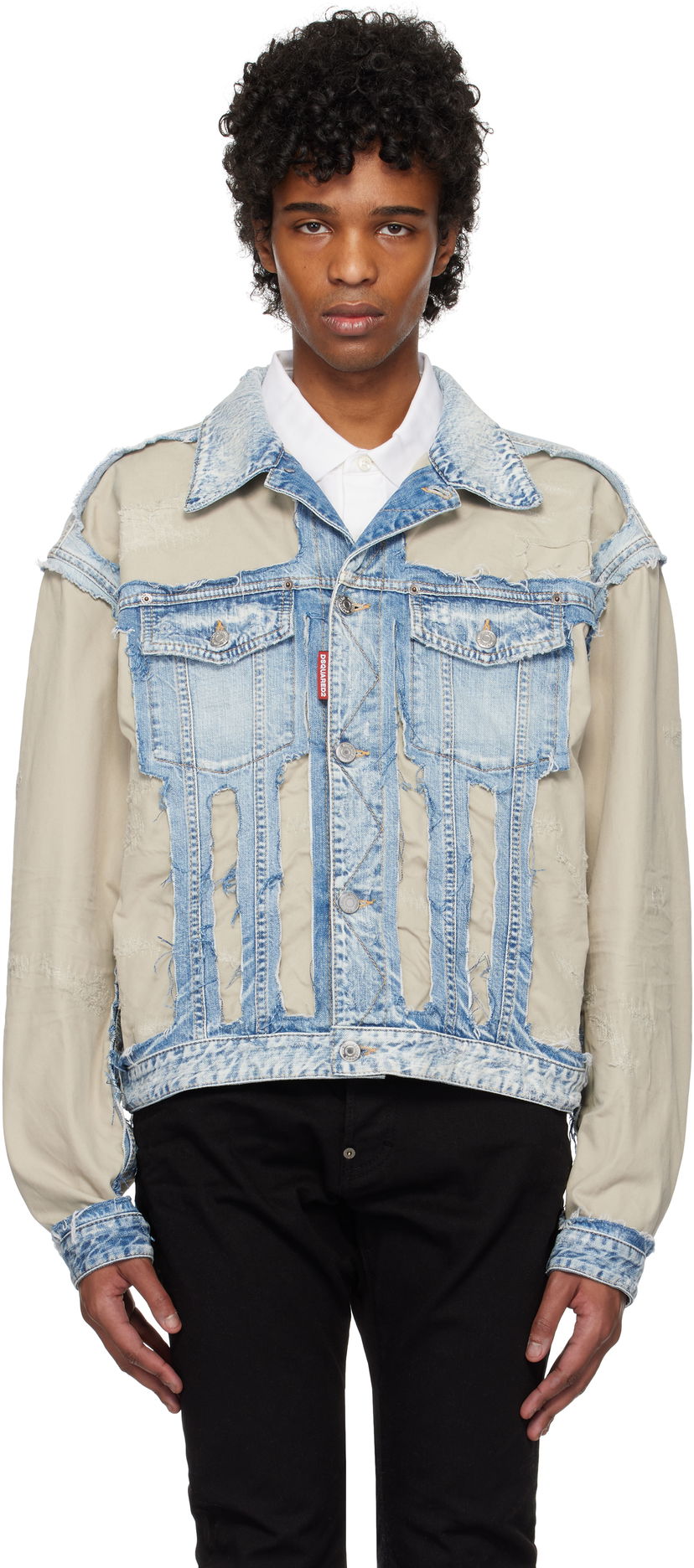 Jakna DSQUARED2 Dsquared2 Super Ripped Mixed Denim Jacket Modra | S74AM1547_S30309