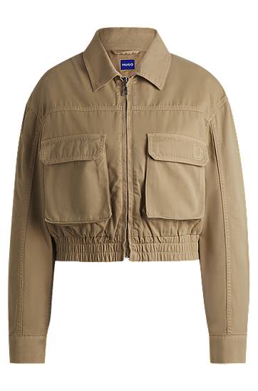 Bomber jakna BOSS Cropped Cotton Canvas Jacket Bež | 50530800