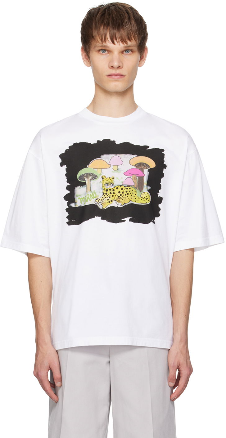 Majica Marni White Wild Cat & Tall Rainbow Fungus T-Shirt Bela | HUMU0223SPUSCW83