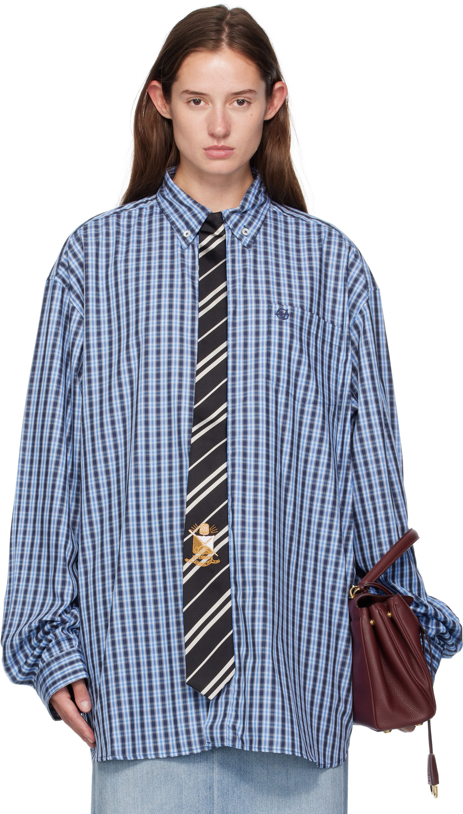Srajce VETEMENTS Vetements Tie Gingham Shirt Modra | UH76SH280CN, 0