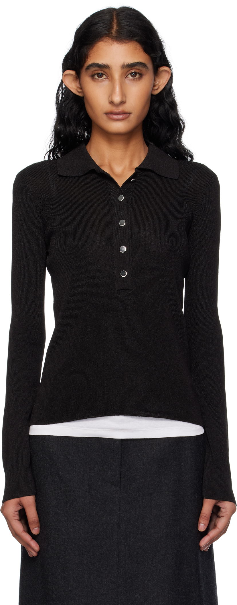 Polo majica A.P.C. A.P.C. Mila Knit Polo Top Črna | VIAMD-F23433