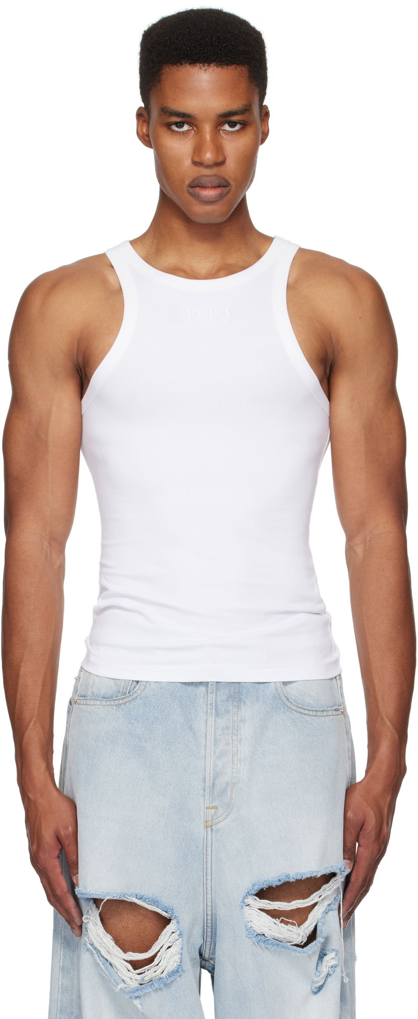 Majica brez rokavov VETEMENTS Embroidered Logo Tank Top Bela | UA66TO620W