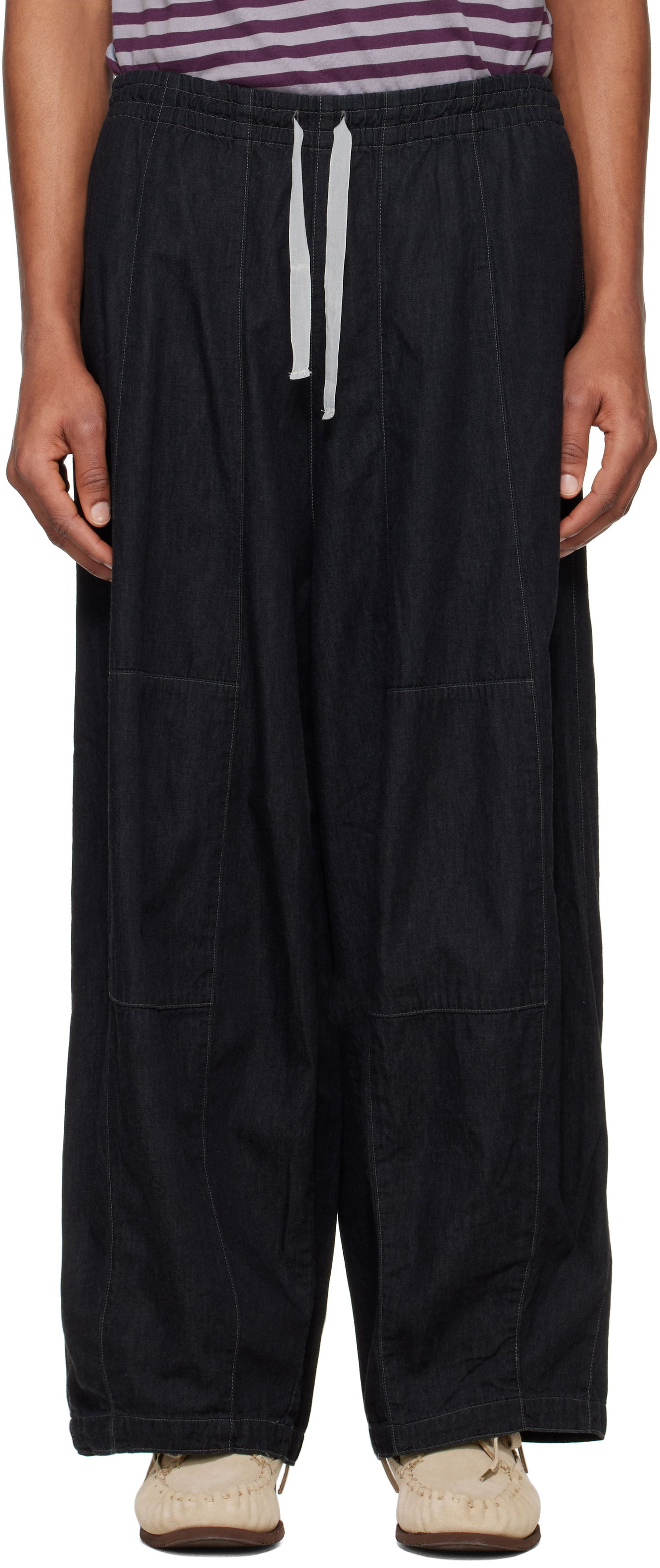 Hlače Needles NEEDLES H.D. Drawstring Wide-Leg Jeans Črna | QV156, 0
