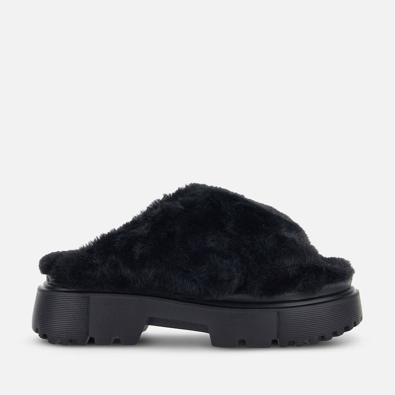 Superge in čevlji Hogan Hogan H644 Chunky Faux Fur Mule Črna | HXW6440FC303H6B999