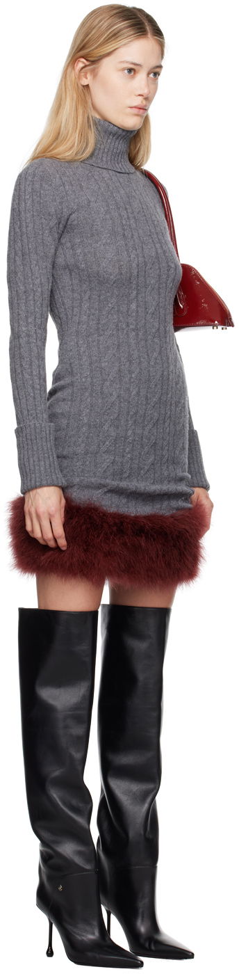 Obleke Blumarine Blumarine Turtleneck Dress With Fur Siva | A422A505A, 1