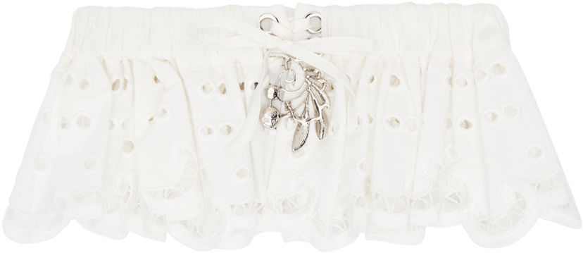 Pasovi Chopova Lowena Exclusive Off-White Ruffled Garter Bela | W6340